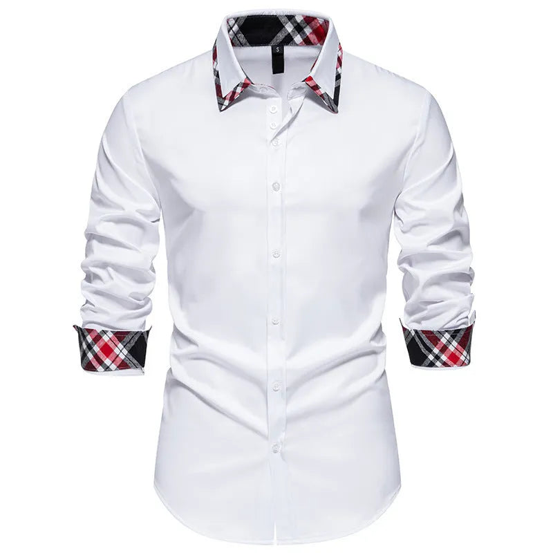 Men's plaid contrast colour shirt with triangle collar and long sleeves