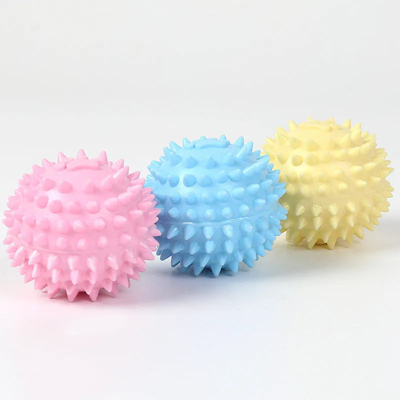 Blue TPR rubber dog chewing ball with footprint design for teeth cleaning
