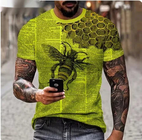 Men's black T-shirt featuring a textured 3D printed lion graphic on the chest.