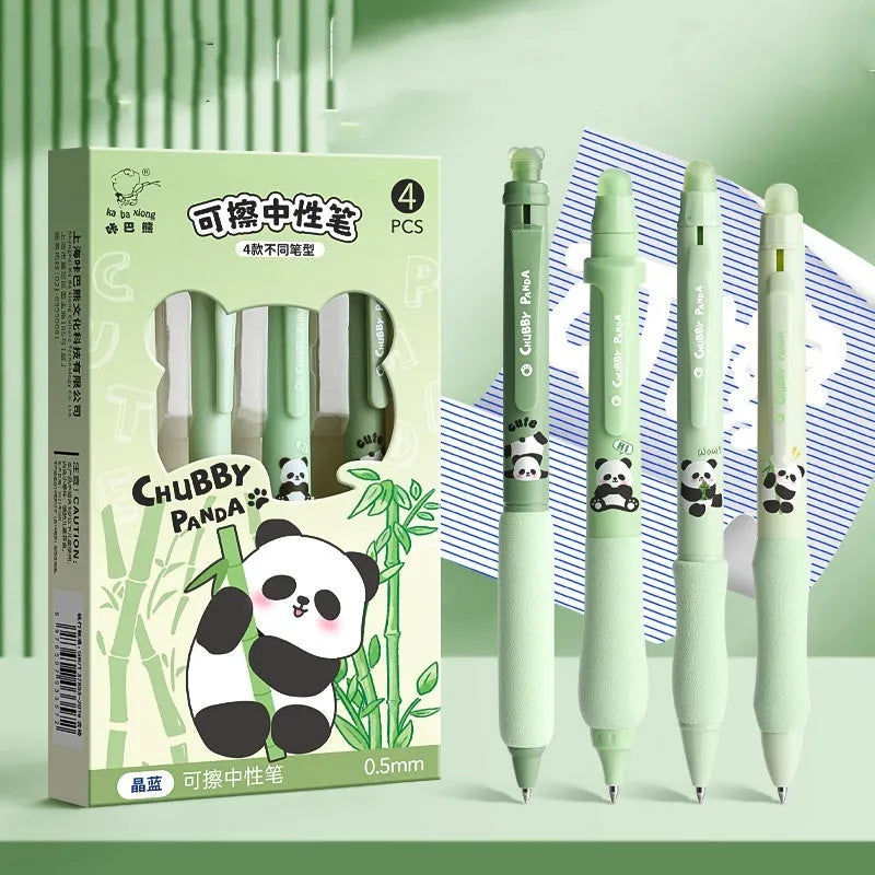 Erasable gel pen with cartoon designs and 0.5mm tip in black or crystal blue ink