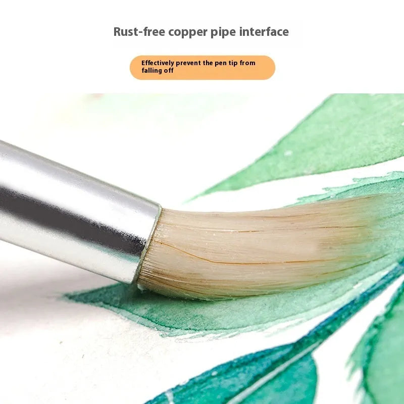 Six wooden-handled artistic brushes with wool-pointed tips for textile and embroidery crafts.