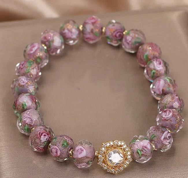 Purple glass bracelet with coloured glaze and electroplated finish, original design women's jewellery, single piece