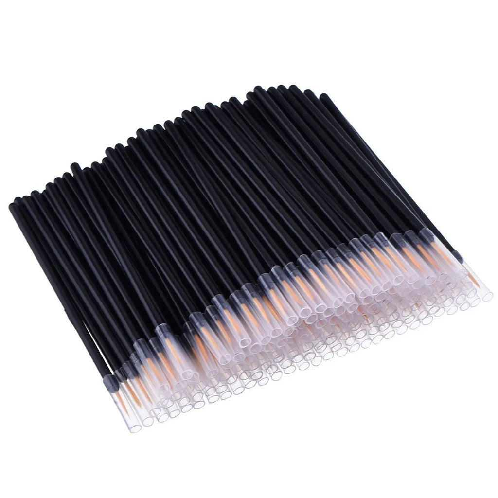 100 black disposable eyeliner brushes with ultra-fine points and plastic sleeve protection