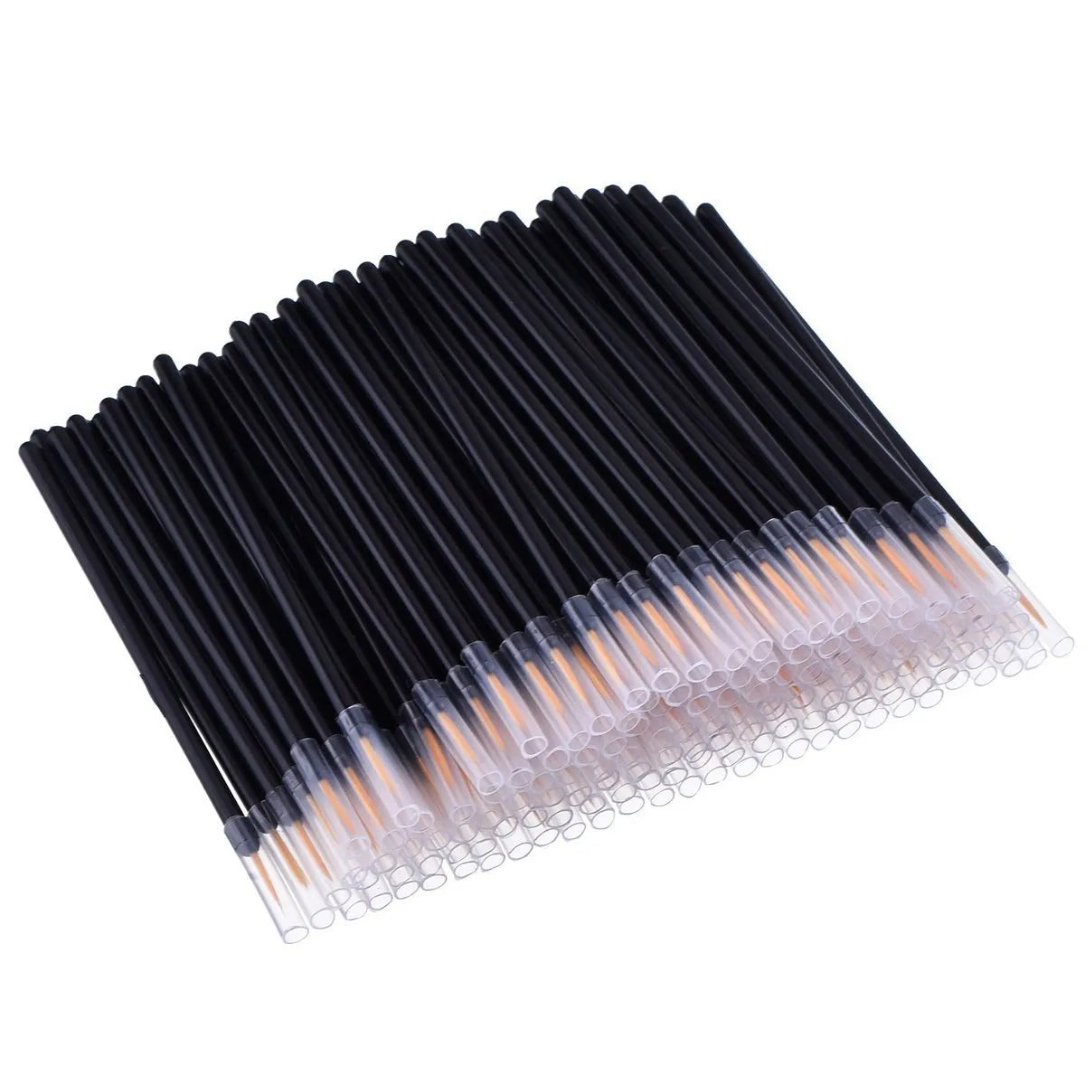 100 black disposable eyeliner brushes with ultra-fine points and plastic sleeve protection