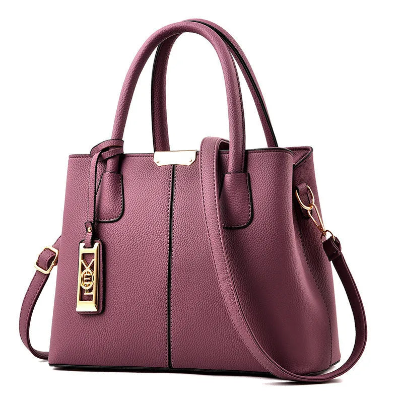 Women's large capacity PU leather shoulder bag in horizontal square design with leather strap