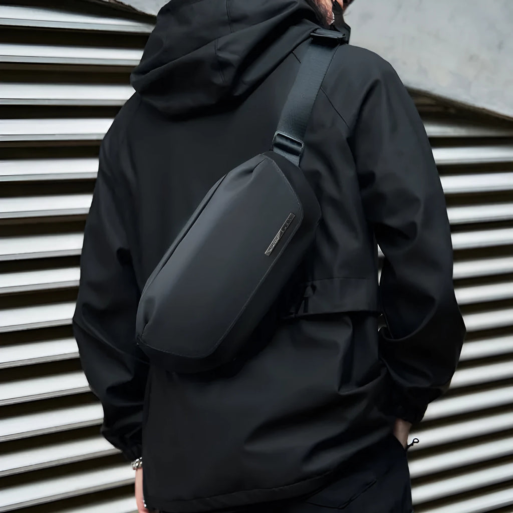 Black Oxford cloth men's messenger crossbody bag with street trend sewing thread detailing