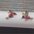 Personalised bird hanging long style earrings with zirconium wing detailing in red, blue, and red lvzuan colour options