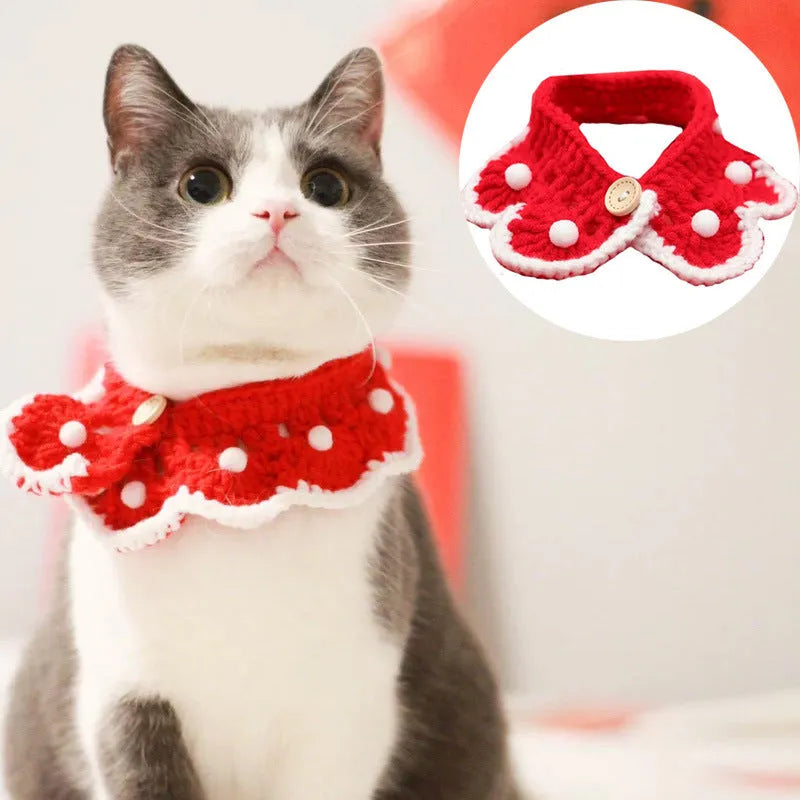 Knitted milk cotton pet collar with cartoon pattern in various colours and sizes for small animals.