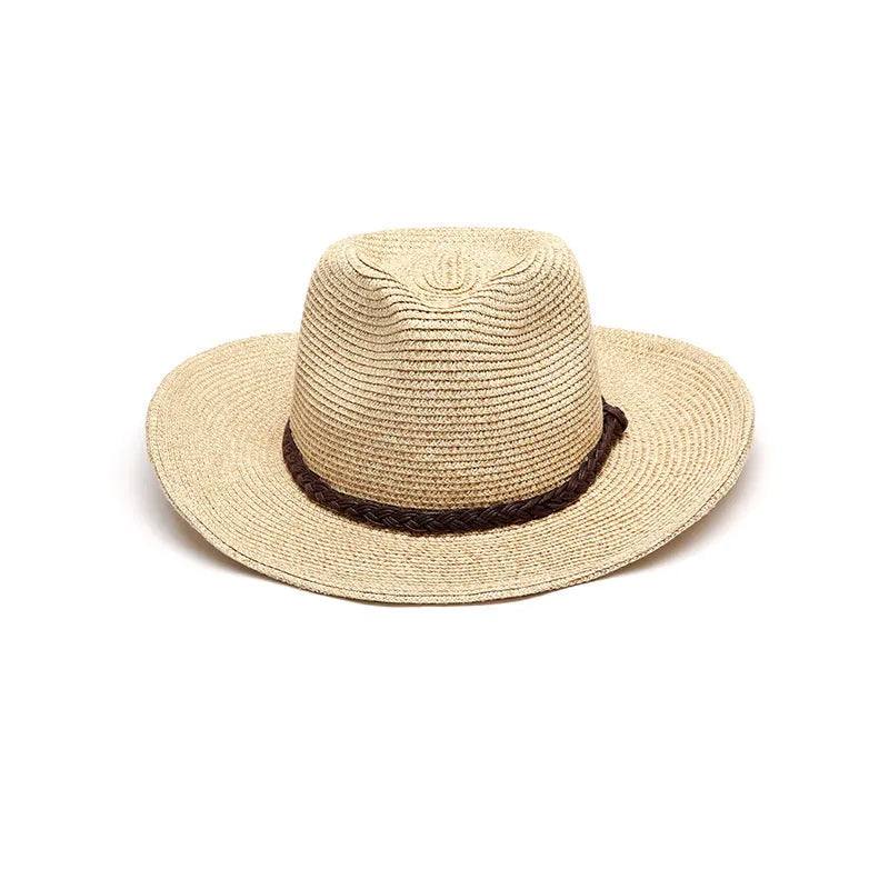 Men's foldable straw sun hat with wide brim in mixed beige colour