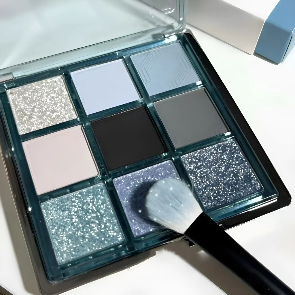 MUGELEEN nine-color eye shadow plate 08 with ice blue matte and shimmer shades for mixed skin