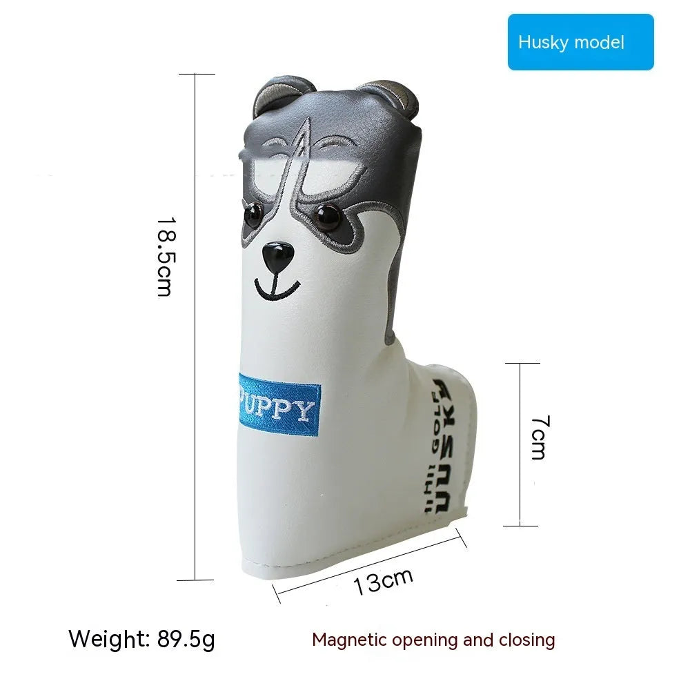 Golf putter sleeve in a novelty design, made from PU waterproof fabric with a fleece lining.
