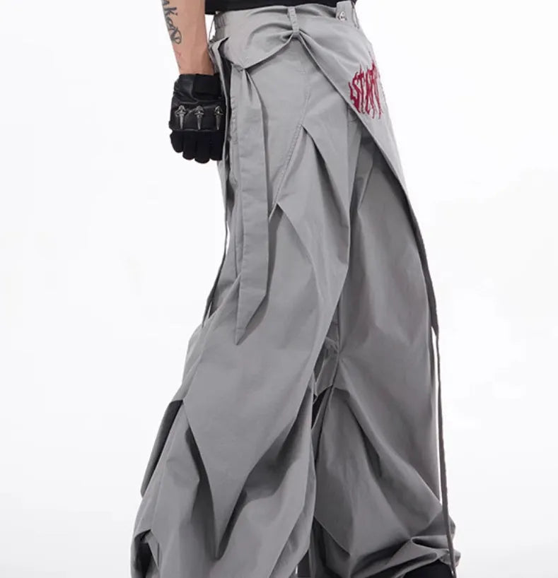 Boys wide-leg summer trousers in refined Korean style with solid black colour and niche accumulation cut