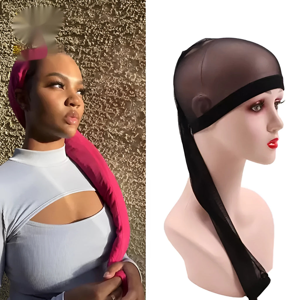Breathable mesh wig cap in multiple colours with elastic oversleeve for long-hair wig foundation