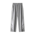 Men's straight-leg casual trousers in grey, showing elastic waistband and thin summer fabric.