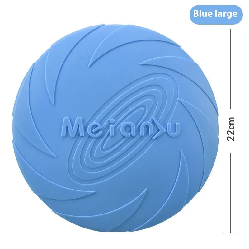 Soft rubber dog frisbee toy for outdoor walking available in red, blue, and green colour variations