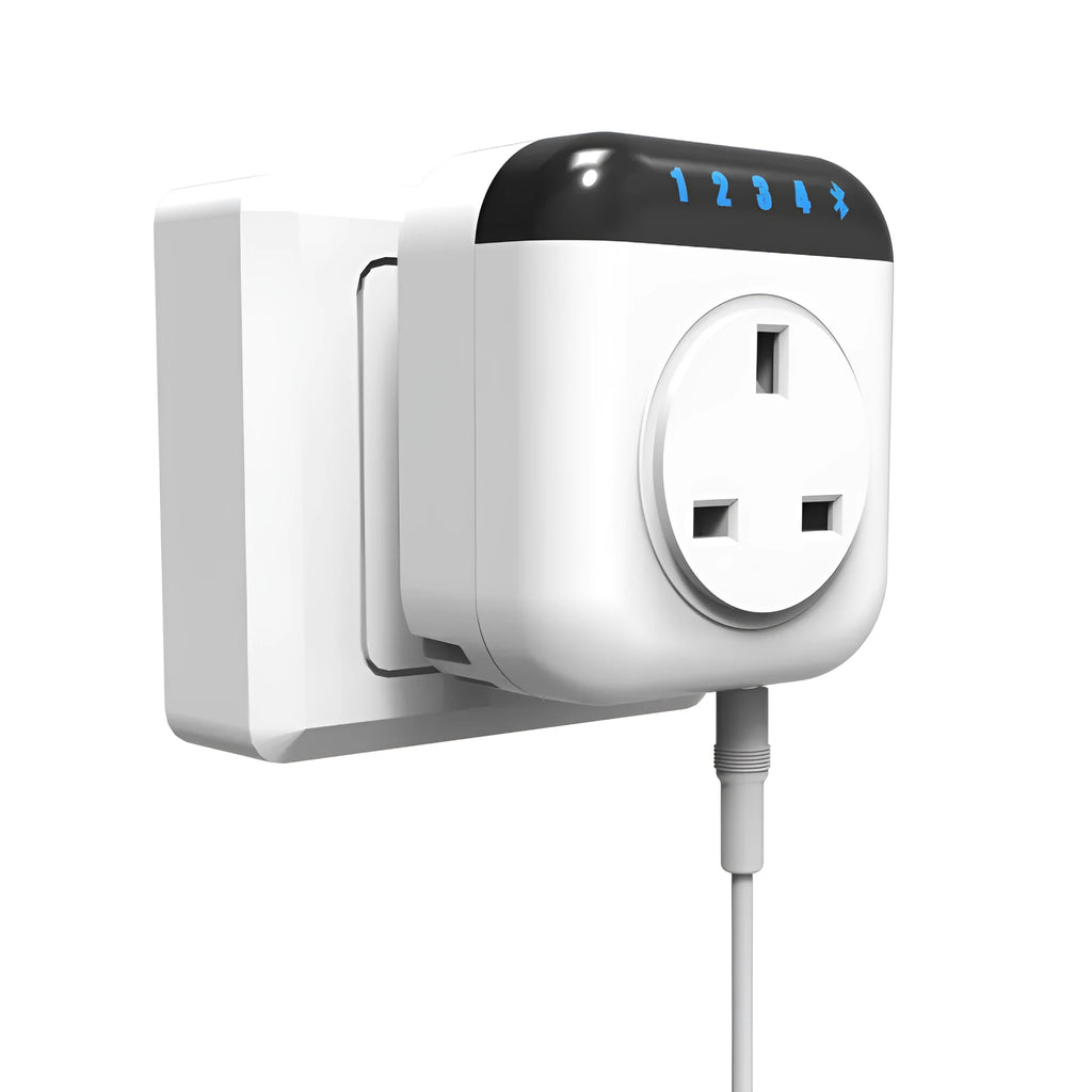 White Tuya WiFi smart socket with temperature sensor probe and US plug configuration