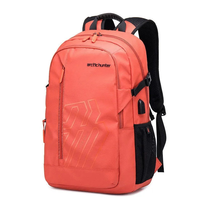Blue plaid 18 inch casual computer backpack with curved shoulder straps and 20-35L capacity