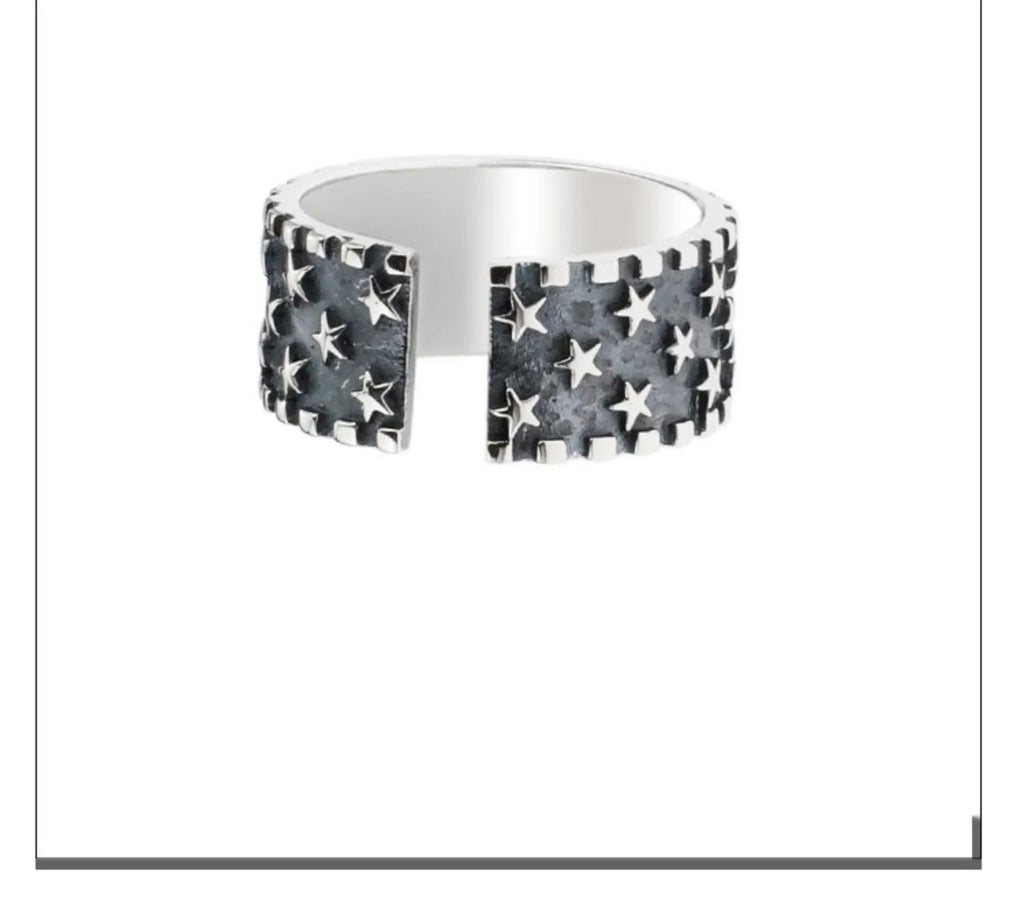 Adjustable 925 sterling silver ring with five pointed star geometric pattern