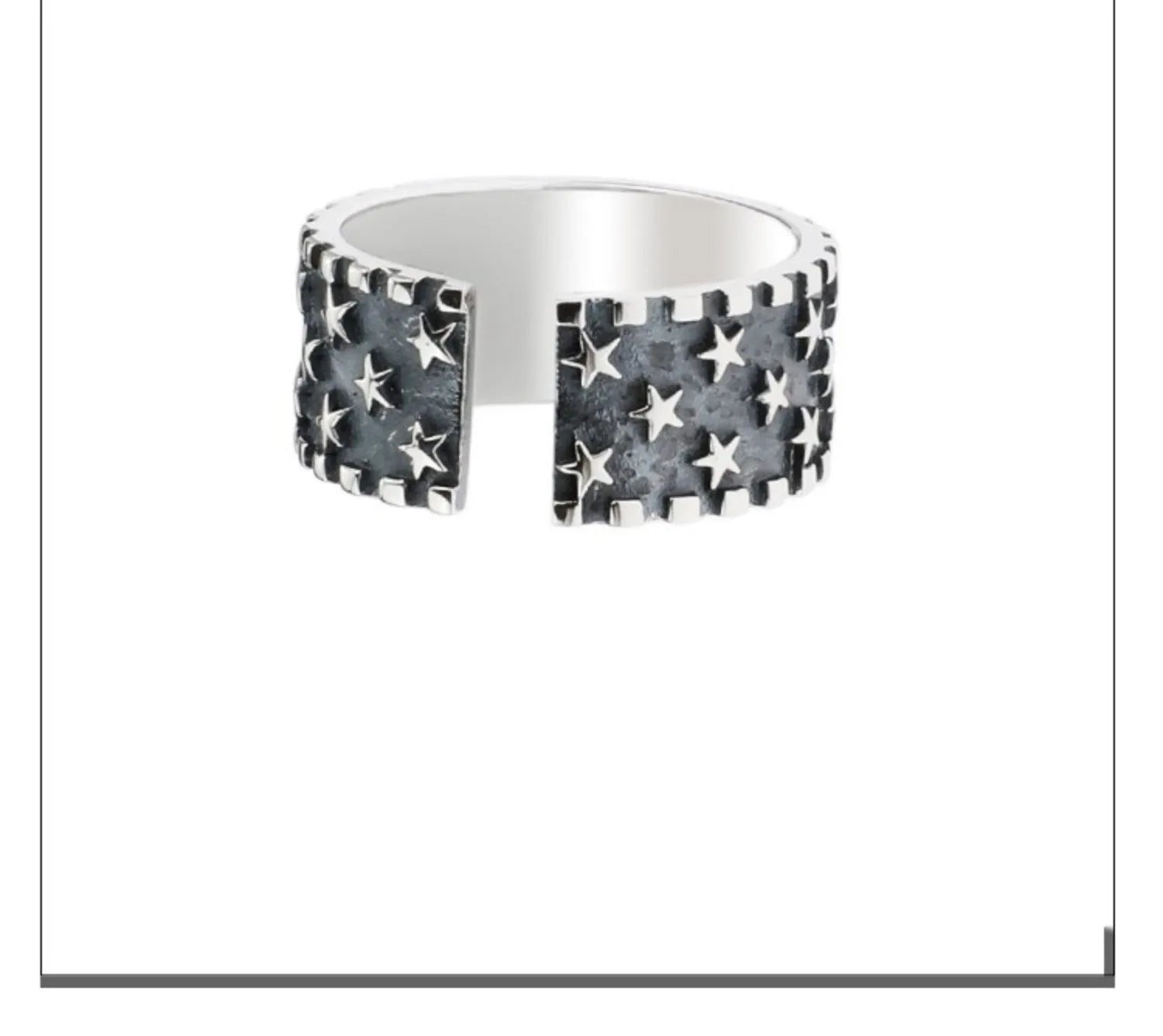 Adjustable 925 sterling silver ring with five pointed star geometric pattern