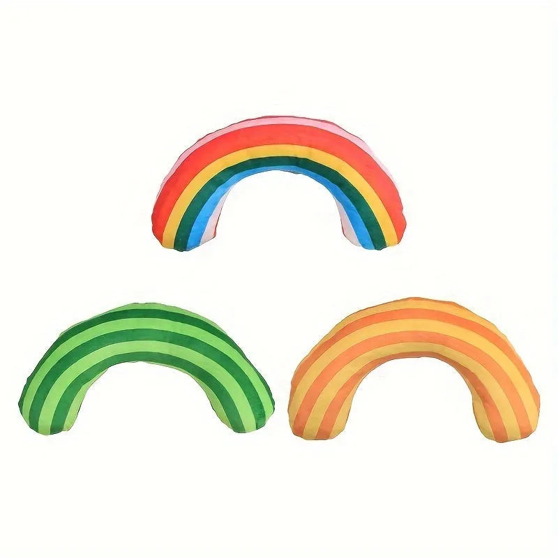 Striped pattern cat pillow toy with noise features and catnip strip in green colour