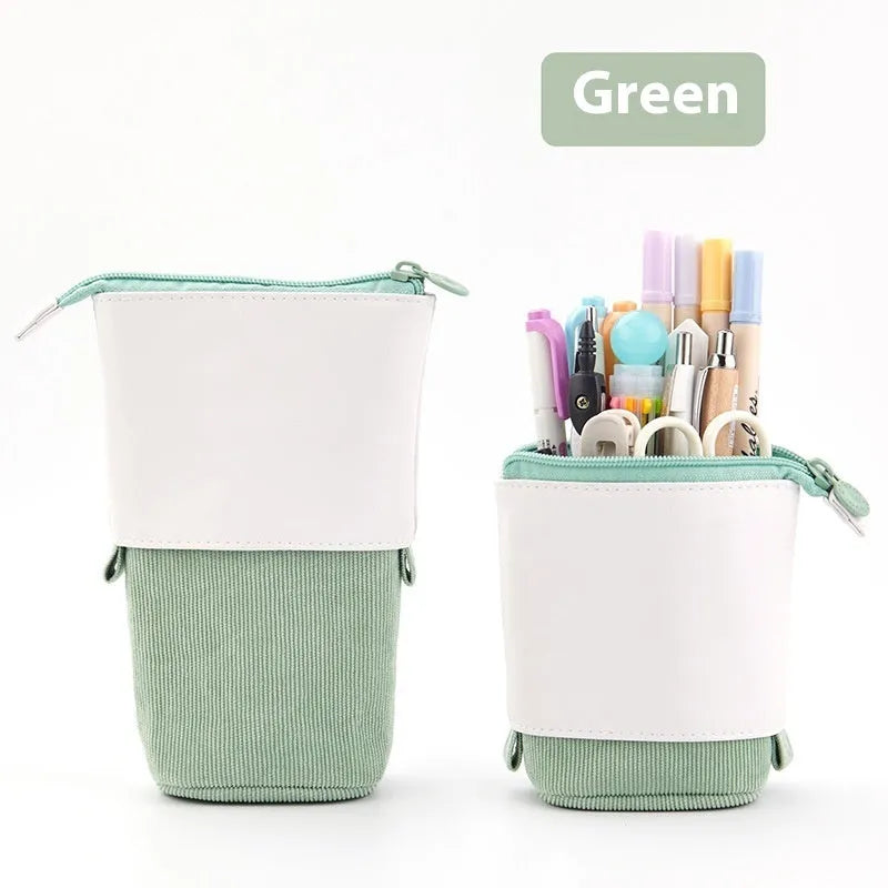 Korean style corduroy telescopic stationery case in multiple colour options with drop-down design