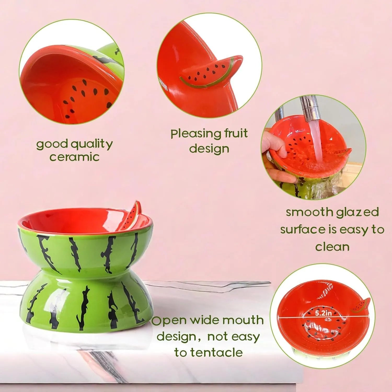 Ceramic raised cat bowl with tilted wide rim design in orange pattern for indoor cats