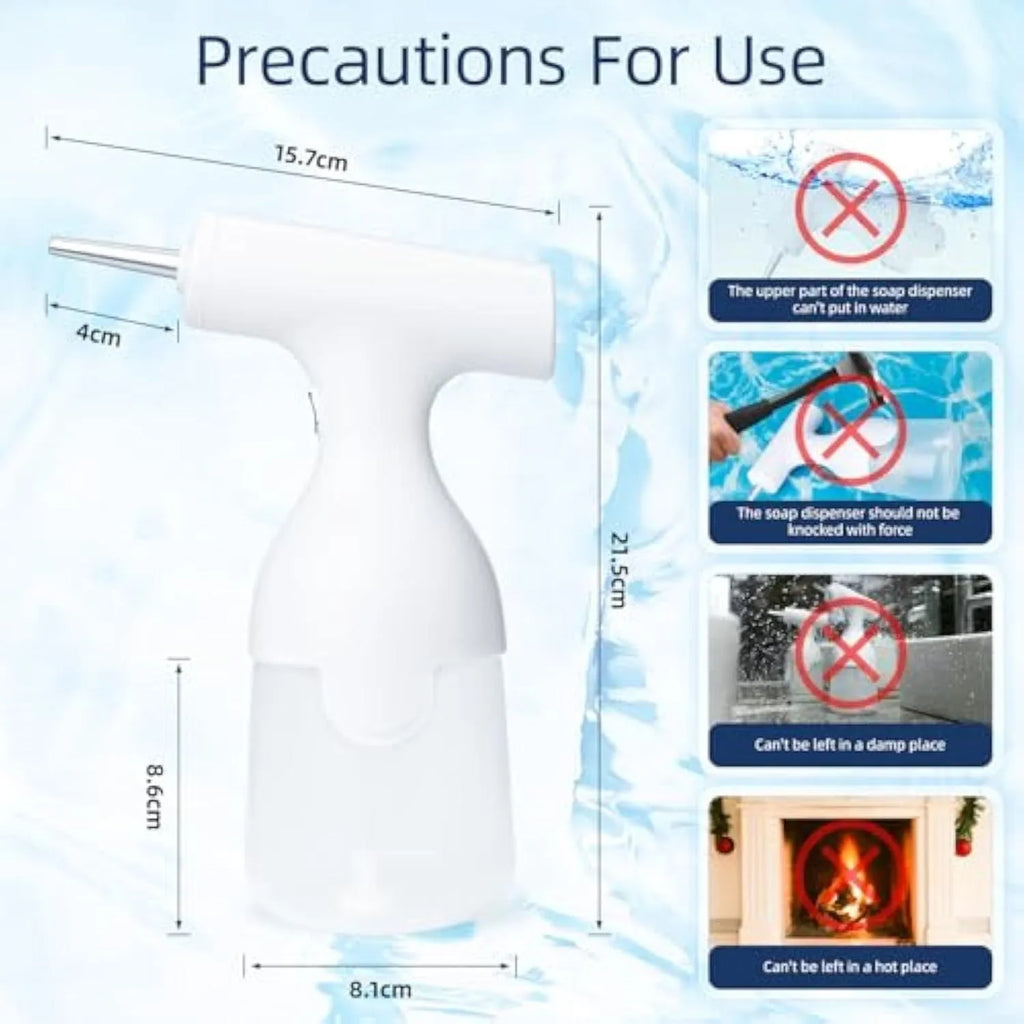 White electric foam soap dispenser with rechargeable battery and two nozzles for pet bathing and household cleaning
