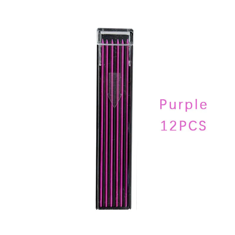 Box of 12 mechanical pencil lead refills in rainbow colours with 0.5mm diameter for drawing and writing