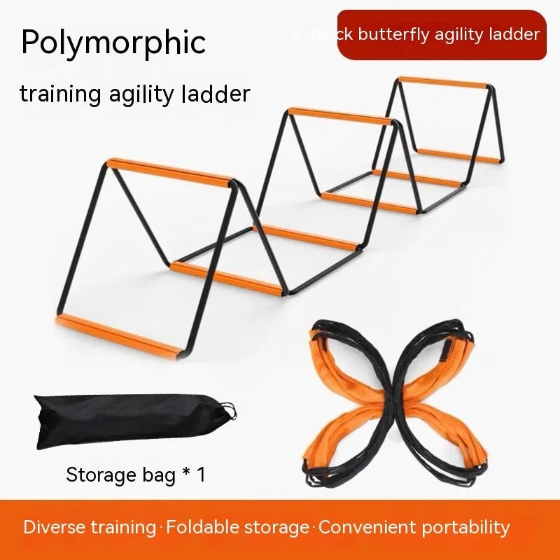 Plastic butterfly agility ladder and jump grid set laid out flat for children's fitness training