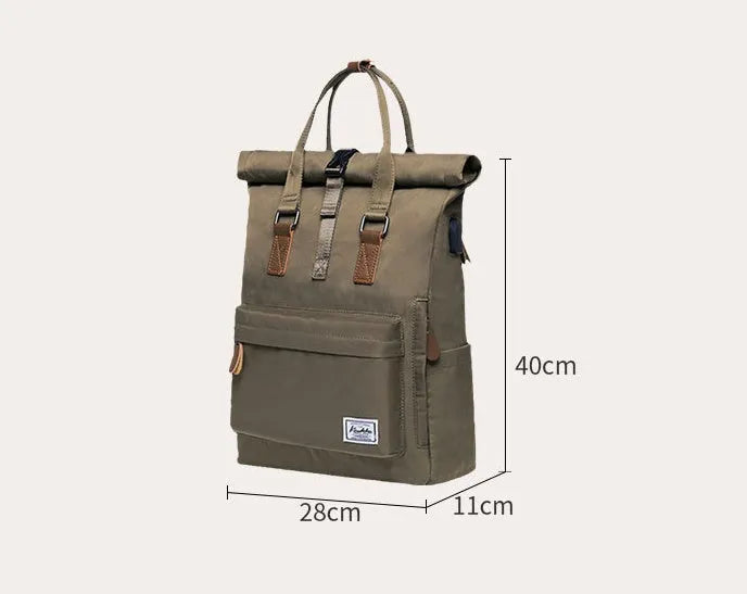 Men's casual backpack in black, dark grey, or green with laptop pocket and zipper compartment