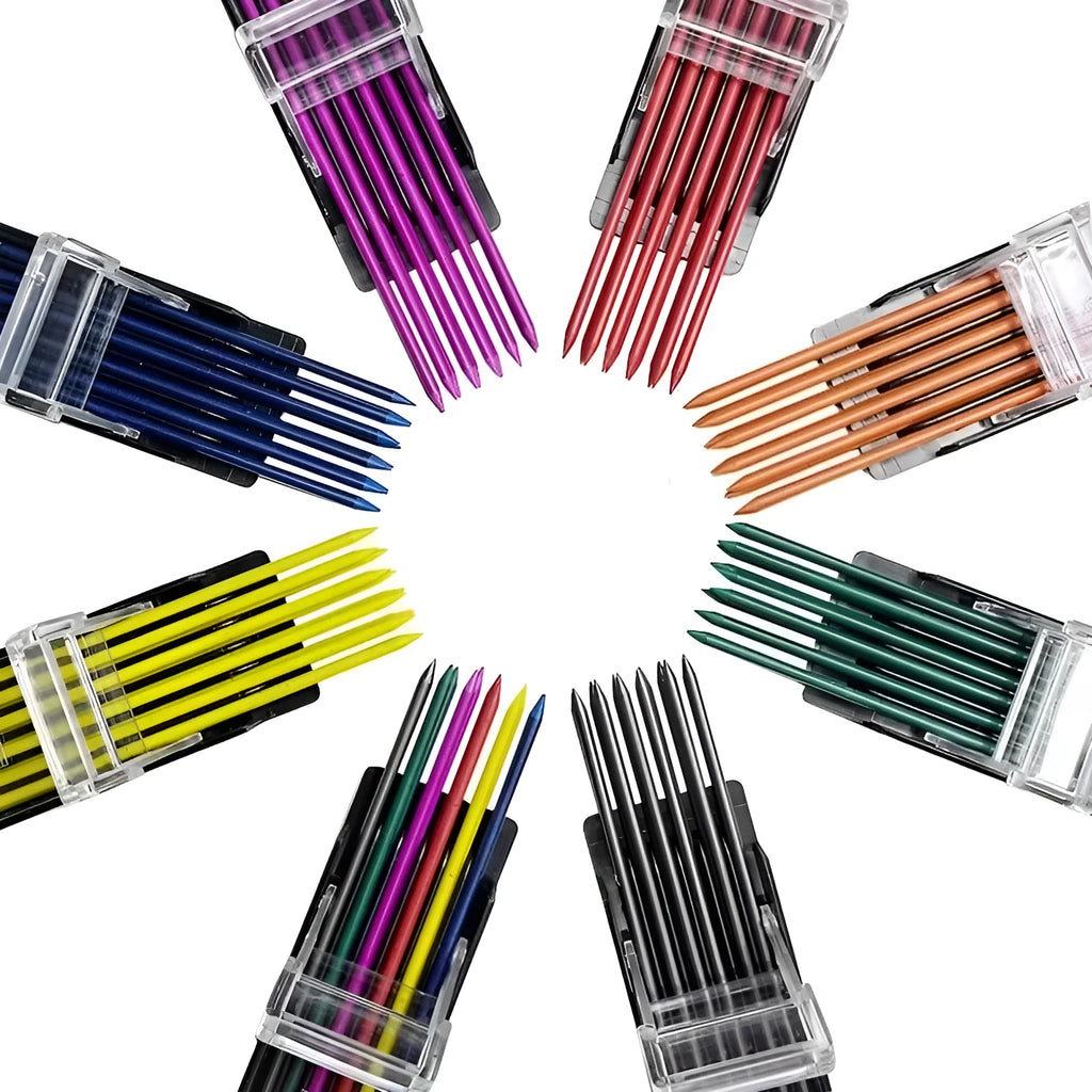 Box of 12 mechanical pencil lead refills in rainbow colours with 0.5mm diameter for drawing and writing
