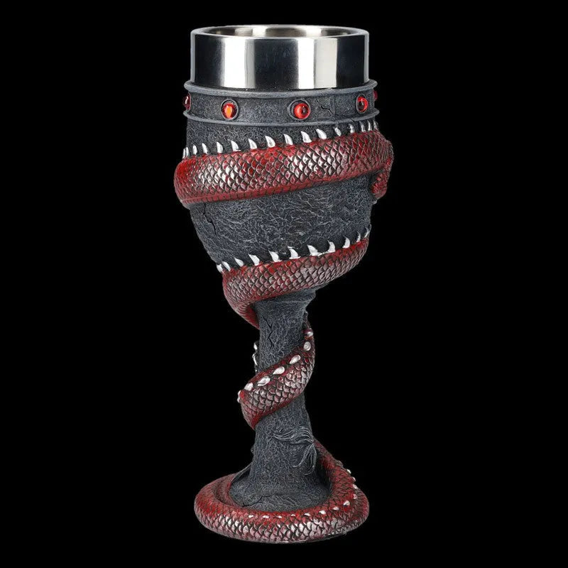 Red wine glass with 3D dragon stainless steel stem, resin base, and 200ml clear glass bowl in gold or red
