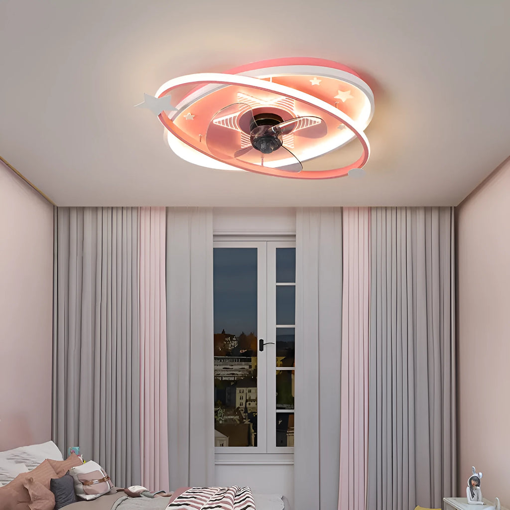 Modern simple children's bedroom ceiling fan with light featuring iron chandelier design and remote control