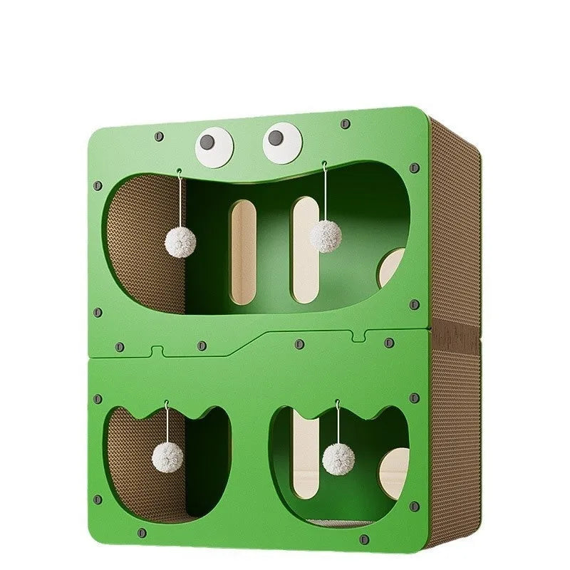 Double-layer cat scratching board and nest in a choice of styles including big eyes, cat head, owl, or double door.