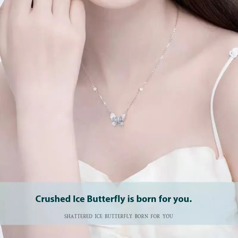 Women's adjustable 925 silver butterfly necklace with 41-50 cm chain and ice rain pendant