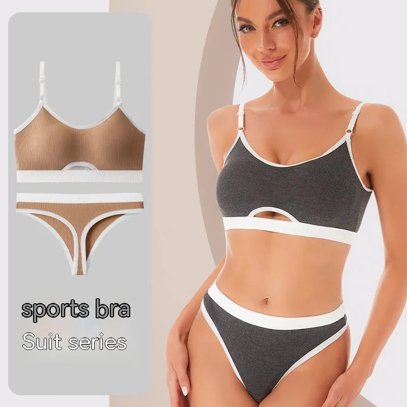 Cotton sports underwear vest set with fixed double-shoulder straps and thin mold cups in various colours