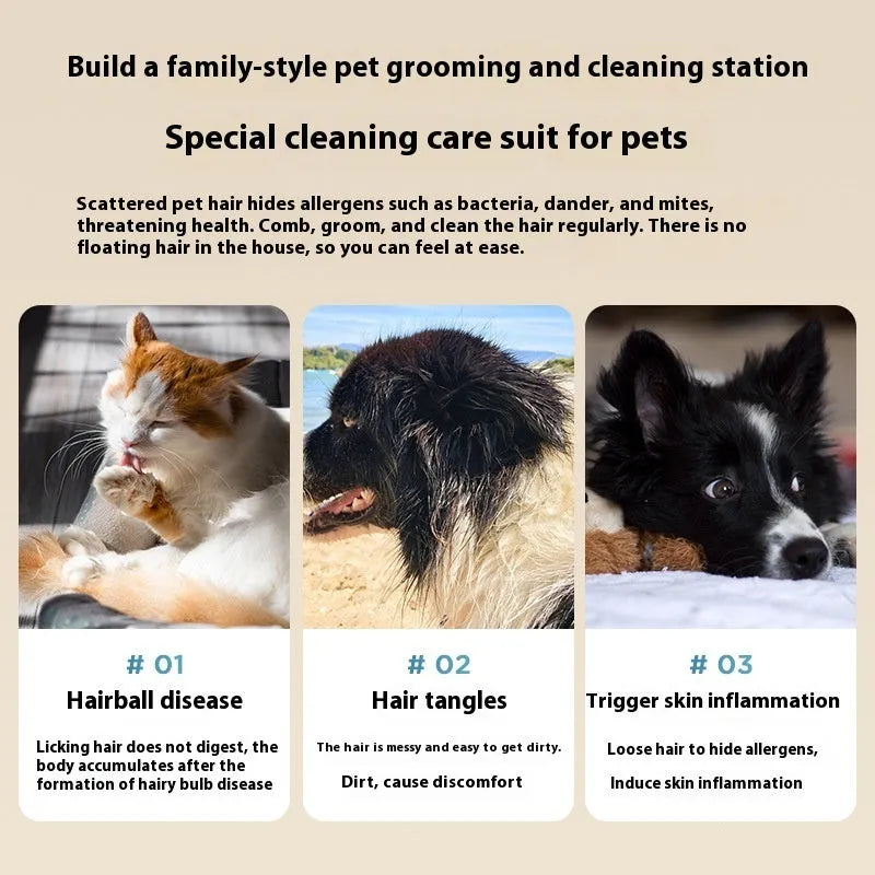 Pink and white pet grooming vacuum cleaner with electric clipper and multiple grooming attachments
