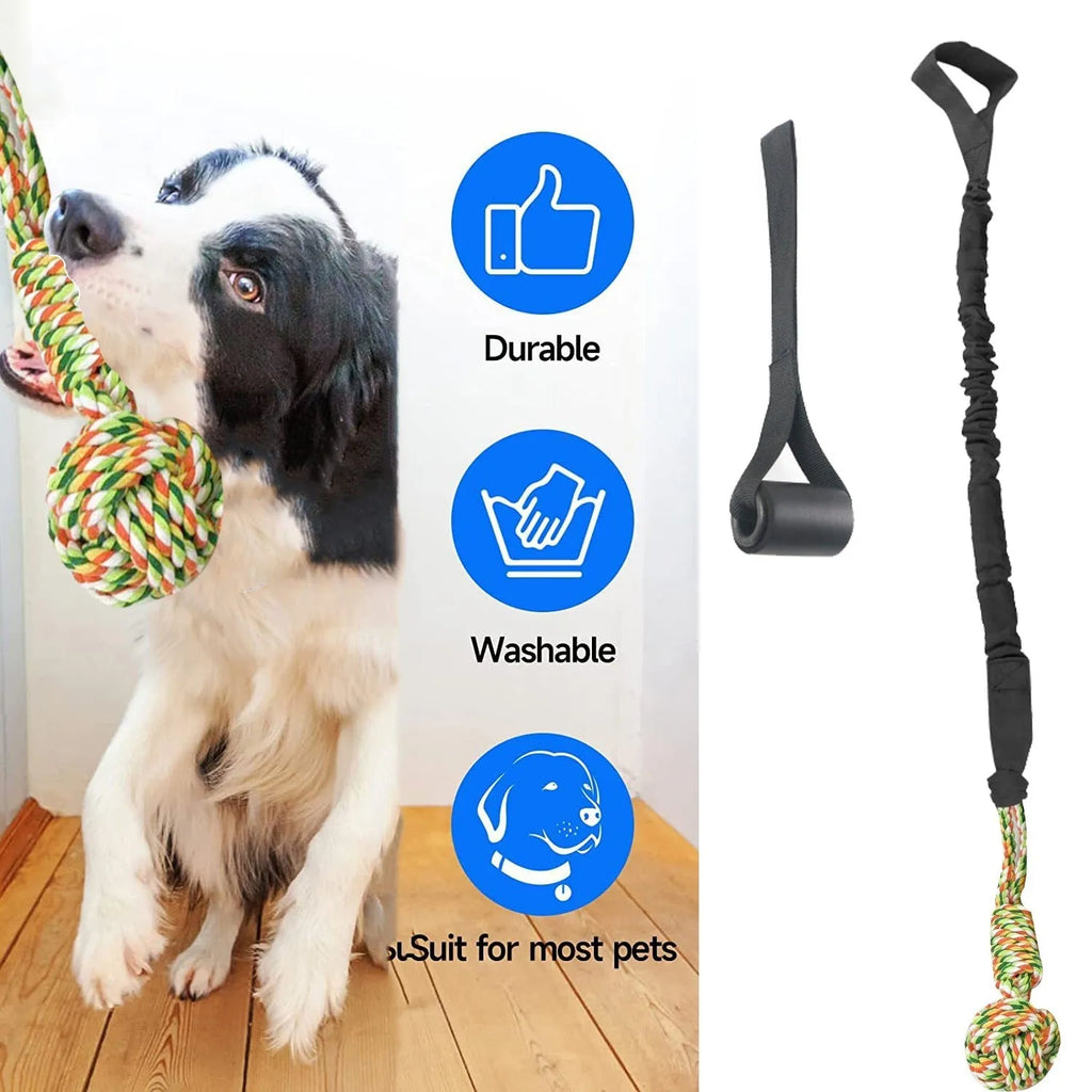 Cotton thread dog tug of war rope toy in red colour for interactive play