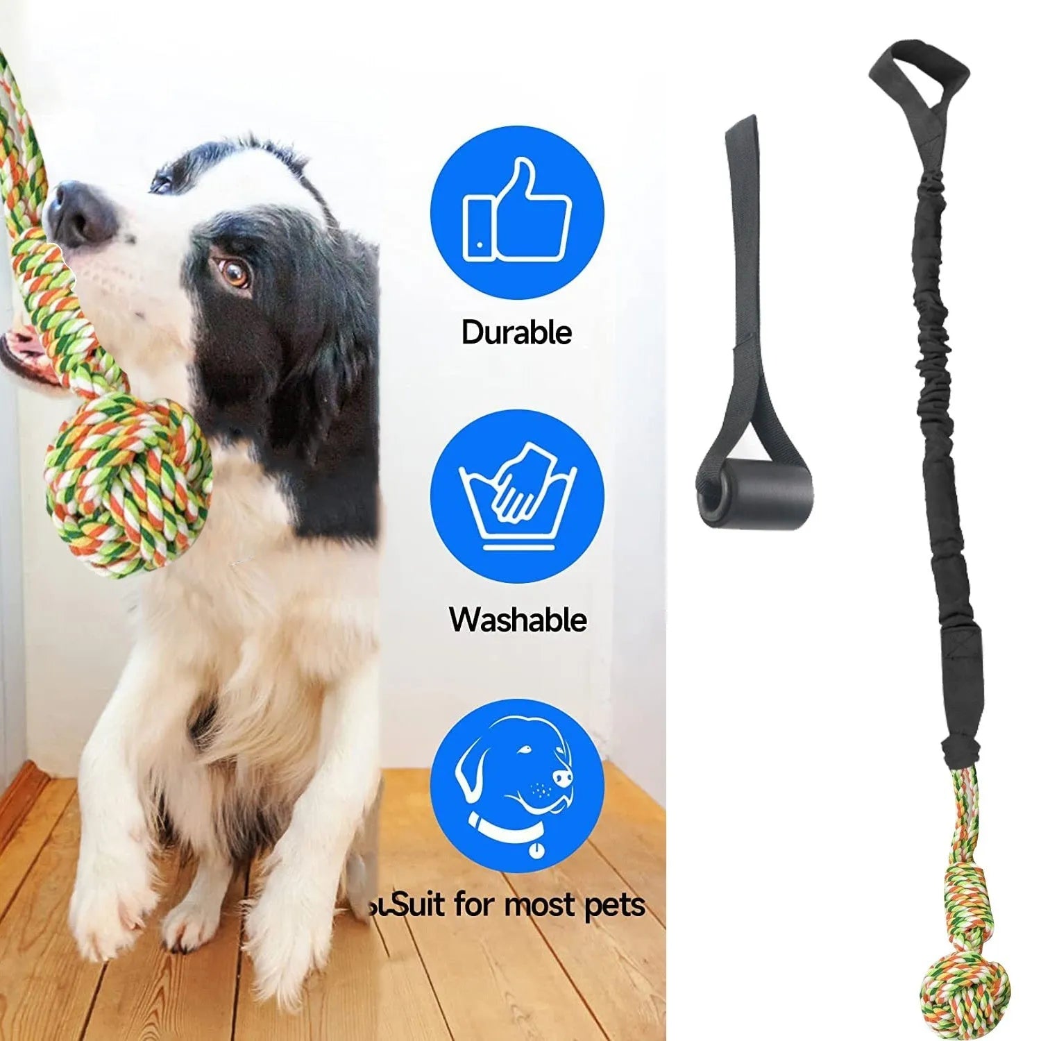Cotton thread dog tug of war rope toy in red colour for interactive play