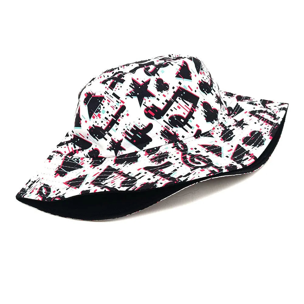 Musical note patterned bucket hat with dome crown in polyester fabric size M