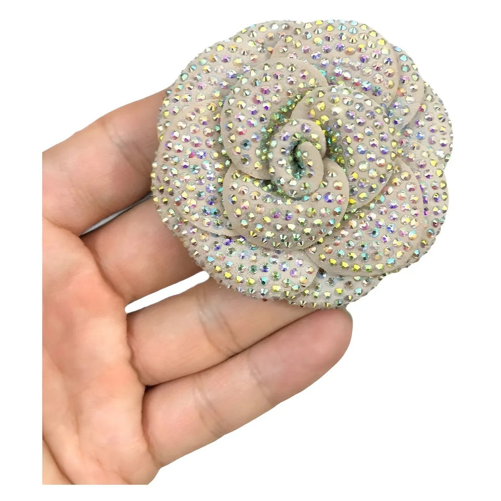 Genuine leather shoe brooch ornament with crystal embellishments in eight colour options