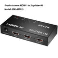 HDMI distribution amplifier splitter with one input and two output ports for 4K video
