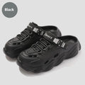 Men's khaki outdoor slippers showing hollow out breathable design and textured non-slip EVA sole.