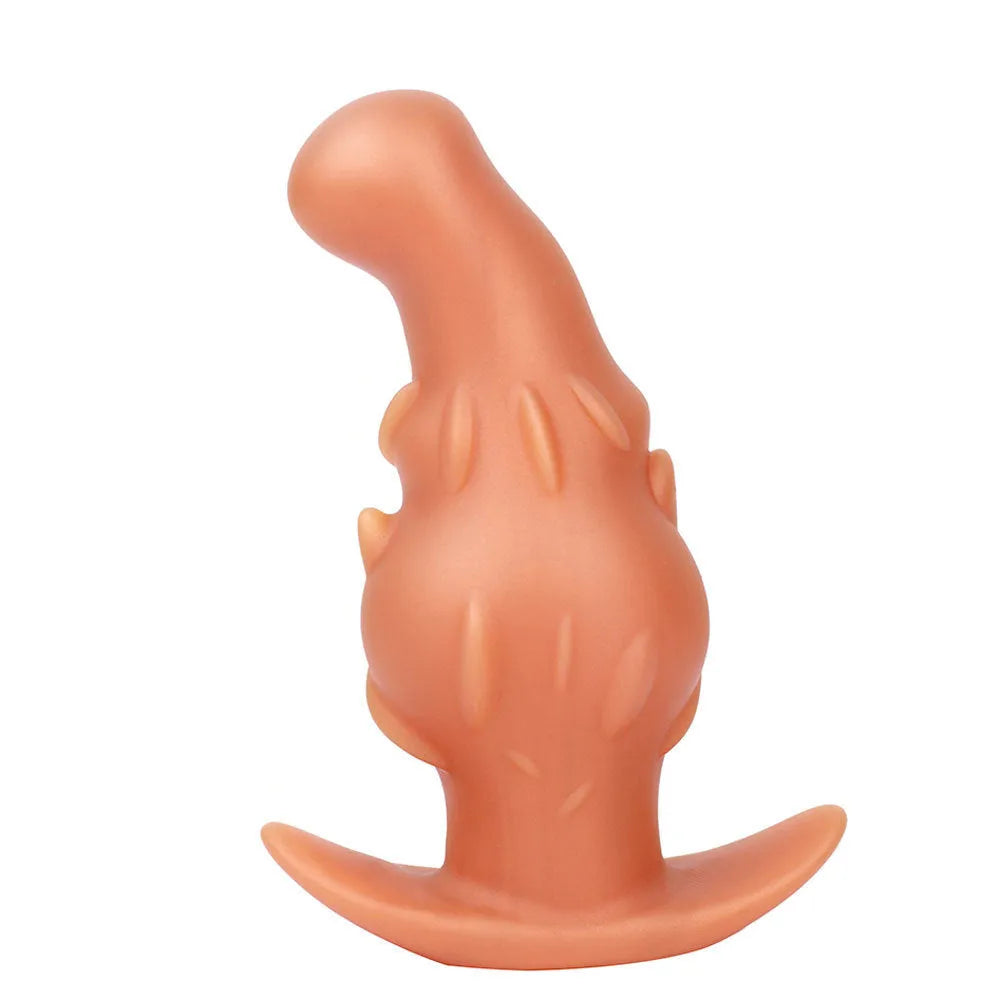 Unisex liquid silicone masturbator in purple gold and black available in S M L XL sizes for adults
