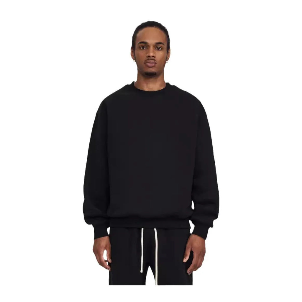 Men's cotton pullover hoodie with fleece lining and inner hood, loose fit, solid colour, sizes S to 3XL