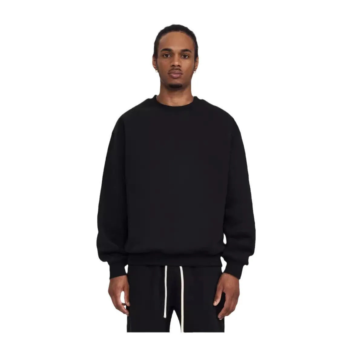 Men's cotton pullover hoodie with fleece lining and inner hood, loose fit, solid colour, sizes S to 3XL