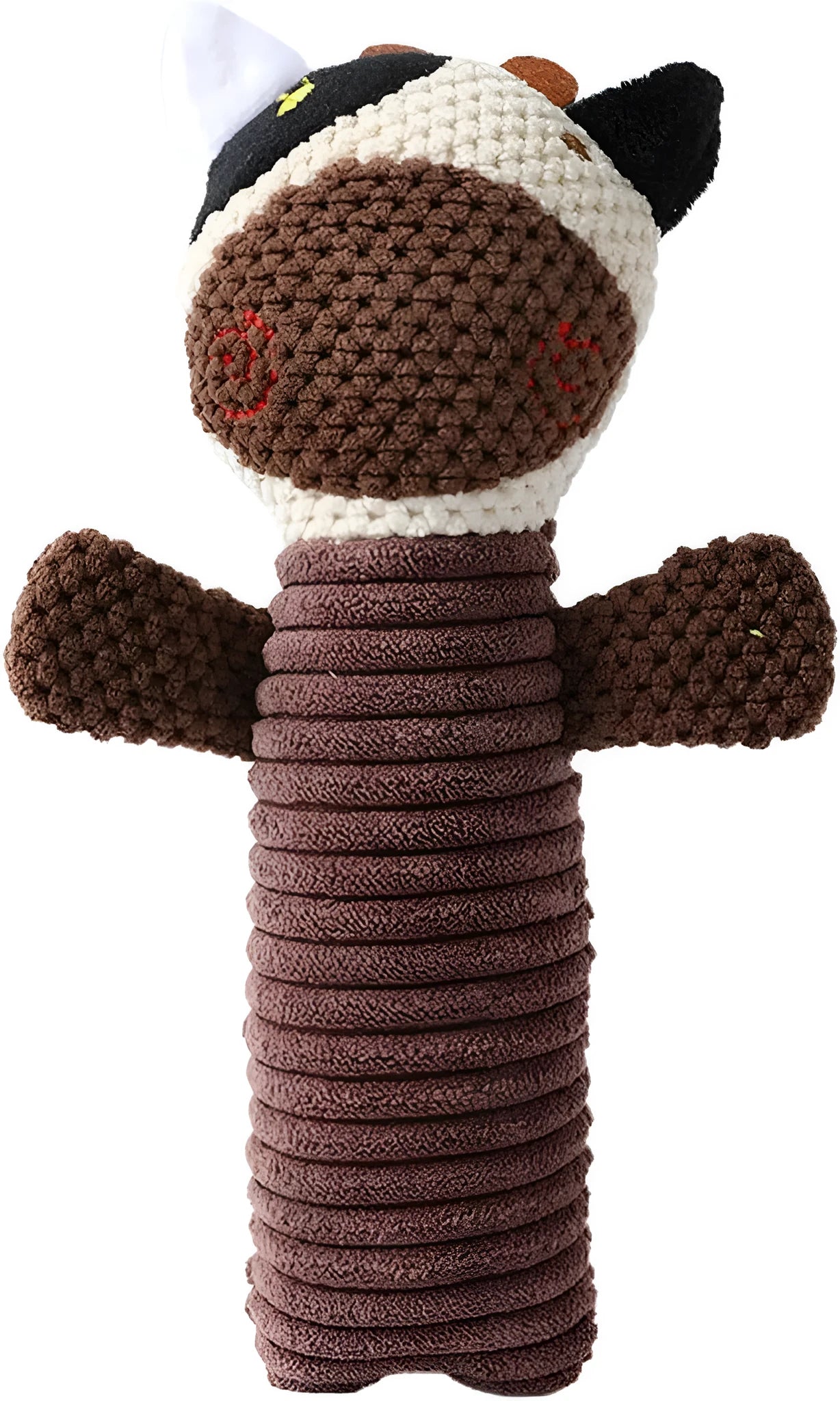 Squeaky stuffed animal dog chew toy for dental care, shown in calf, frog, or puppy design.