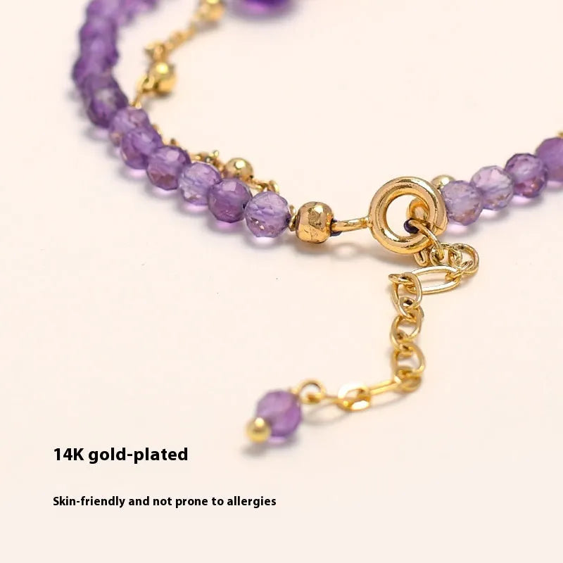 Women's amethyst crystal bracelet with diamond-cut beads in Chinese style design