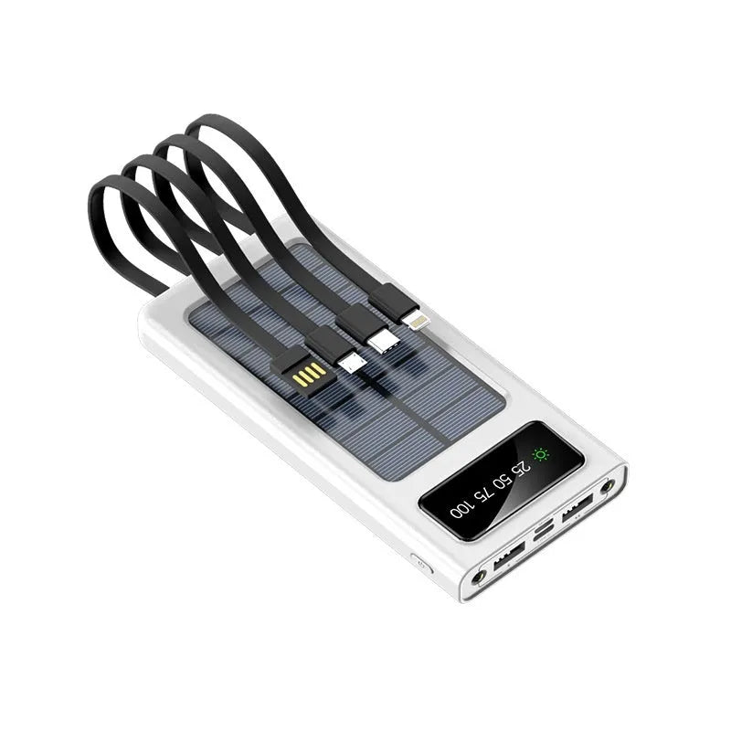 Solar power bank portable battery charger with cable for mobile phones in black or white