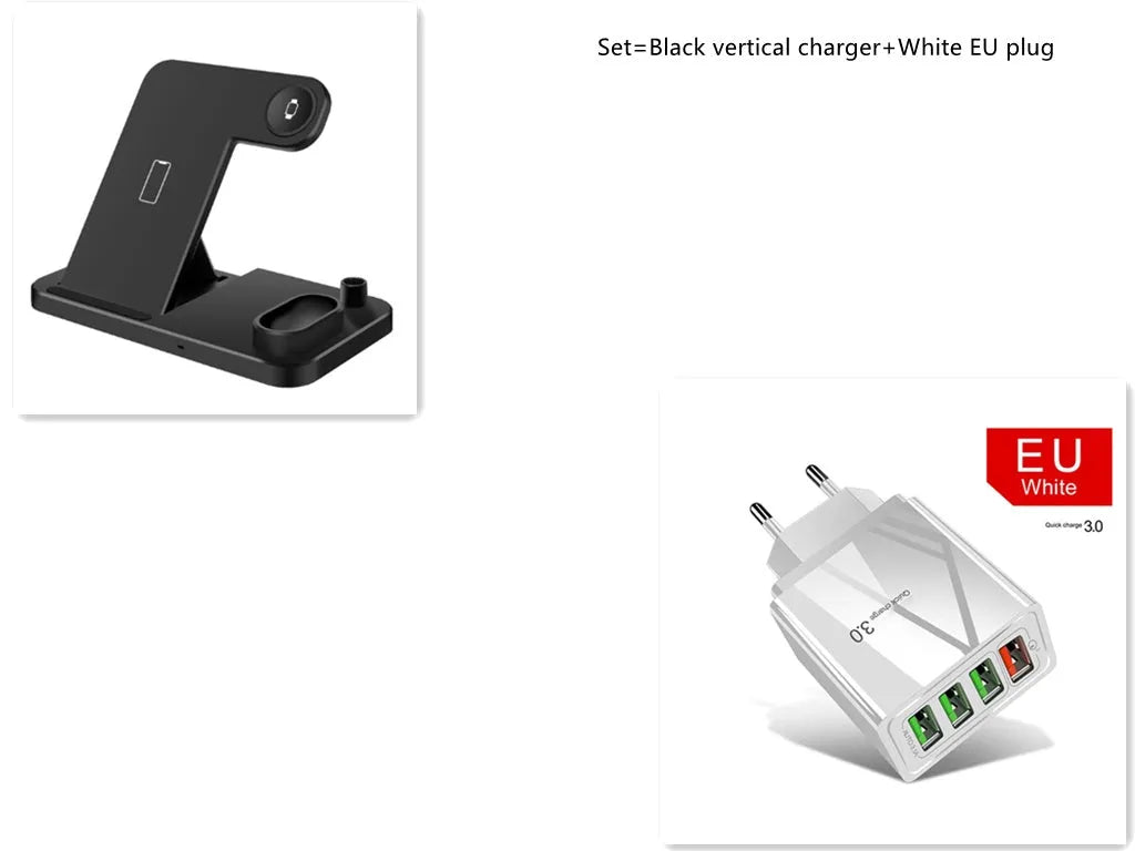 4-in-1 wireless charging station showing phone, Apple Watch, AirPods and Apple Pencil charging simultaneously